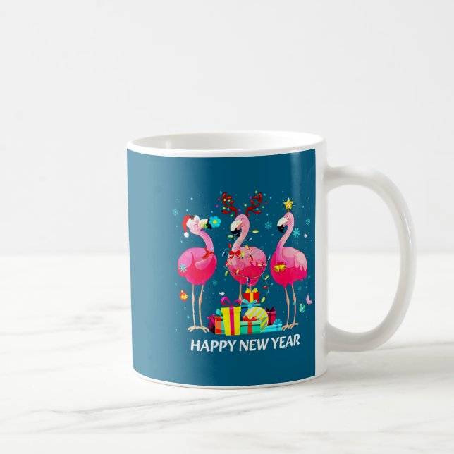 Flamingo Santa Hat Happy New Year Light Long Sleev Coffee Mug (Right)