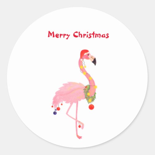 Flamingo Santa Hat Merry Christmas Classic Round S Classic Round Sticker