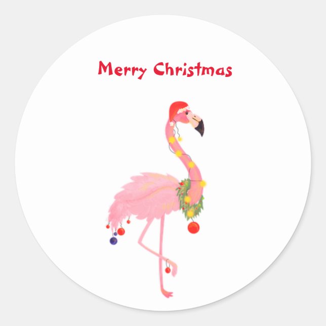 Flamingo Santa Hat Merry Christmas Classic Round S Sticker (Front)