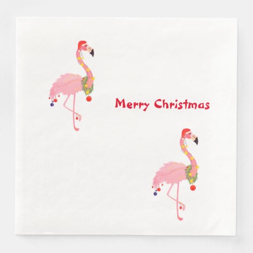 Flamingo Santa Hat Merry Christmas  Paper Dinner Napkins
