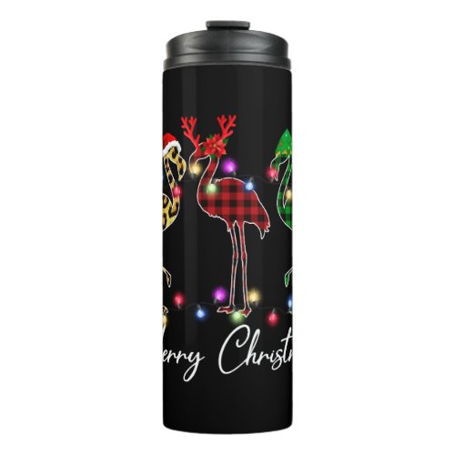 Flamingo Santa Hat Reindeer Buffalo Plaid Flamingo Thermal Tumbler