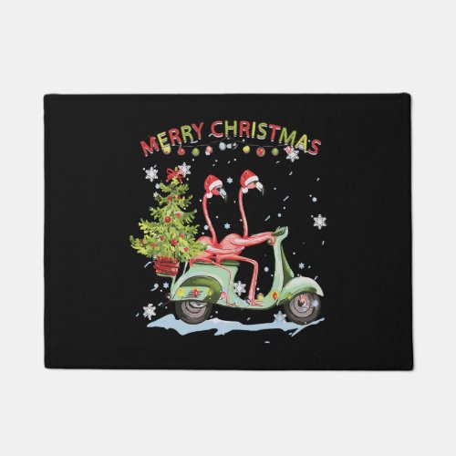 Flamingo Santa Hat Xmas Light Motobike Christmas Doormat