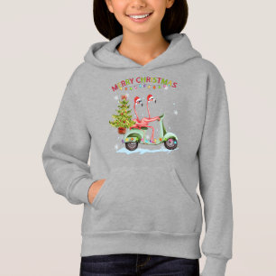 Flamingo Santa Hat Xmas Light Motobike Christmas Hoodie