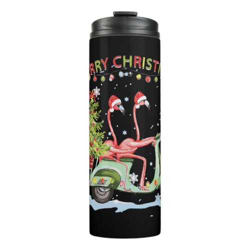 Flamingo Santa Hat Xmas Light Motobike Christmas Thermal Tumbler