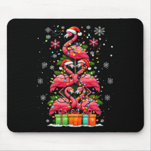 Flamingo Santa Hat Xmas Lights Christmas Tree Anim Mouse Pad