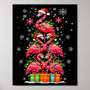 Flamingo Santa Hat Xmas Lights Christmas Tree Anim Poster