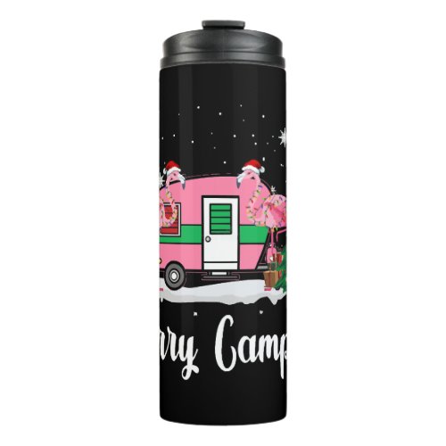 Flamingo Santa Merry Camper Funny Christmas Thermal Tumbler