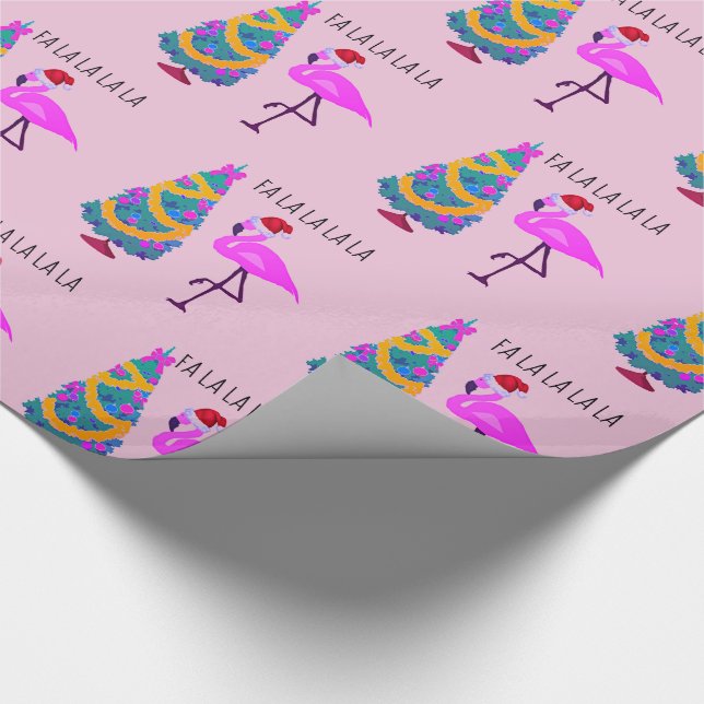 Flamingo Santa Pink Christmas Wrapping Paper (Corner)