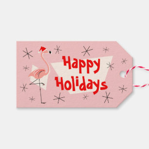 Flamingo Santa Pink Happy Holidays gift tags