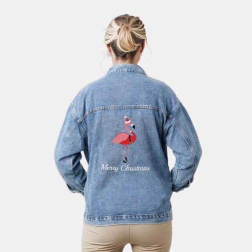 Flamingo Santa Pink Holiday Merry Christmas Denim Jacket