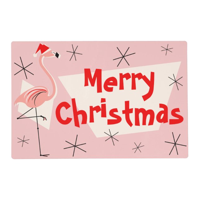 Flamingo Santa Pink Merry Christmas placemat (Front)