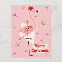 Flamingo Santa Pink Merry Christmas portrait Holiday Postcard
