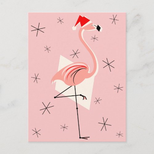 Flamingo Santa Pink portrait Holiday Postcard