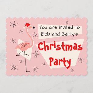 Flamingo Santa Pink scalloped horizontal Invitation