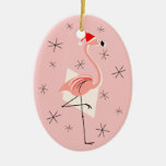 Flamingo Santa Pink Text Ornament Oval at Zazzle
