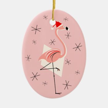 Flamingo Santa Pink Text Ornament Oval by QuirkyChic at Zazzle
