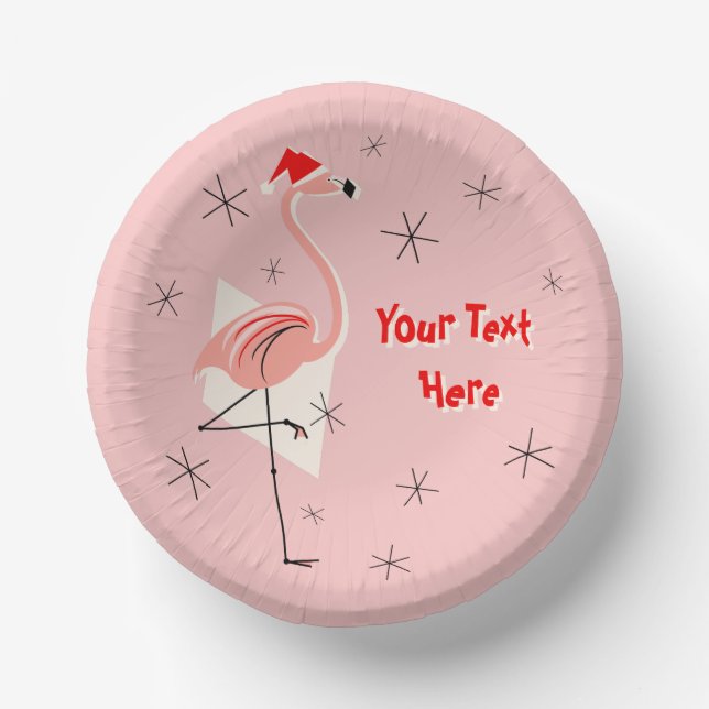 Flamingo Santa Pink Text  Paper Bowls (Front)