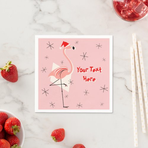 Flamingo Santa Pink Text paper napkin