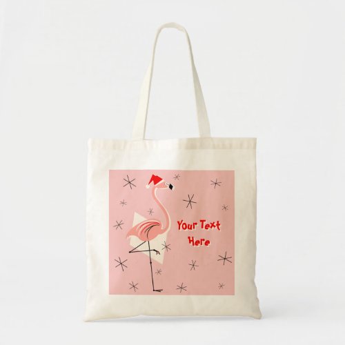 Flamingo Santa Pink Text tote bag