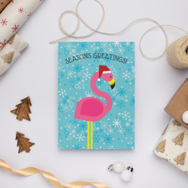 Flamingo Santa Retro Tropical Christmas Holiday Card (Creator Uploaded)
