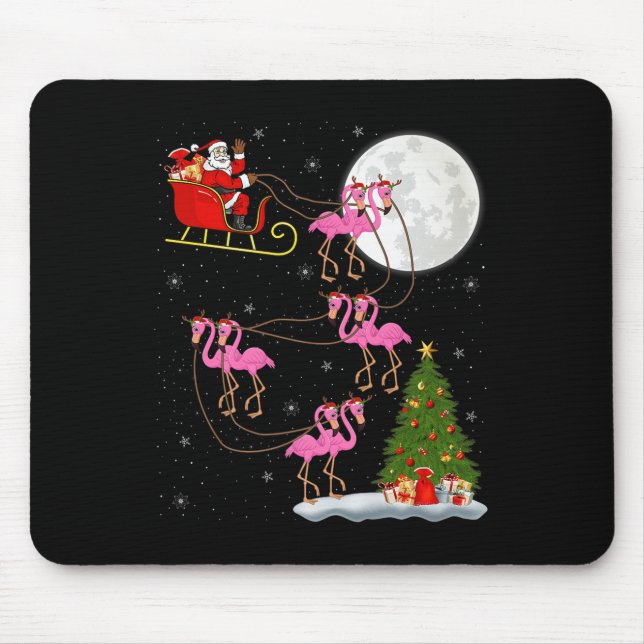 Flamingo Santa Sleigh Flying Funny Magical Christm Mouse Pad (Front)