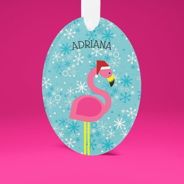 Flamingo Santa Turquoise Tropical Christmas Ornament (Creator Uploaded)