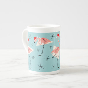 Flamingo Santas Blue bone china Mug