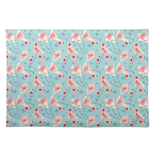Flamingo Santas Blue cloth placemat (Front)