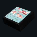 Flamingo Santas Blue Merry Christmas gift box<br><div class="desc">A lively,  quirky Christmas design with retro touch featuring pink flamingos wearing Santa hats,  cream geometric shapes,  and stars on a blue (colour change) background.  A customizable design for you to personalise with your own text,  images and ideas. An original digital art image created by QuirkyChic.</div>