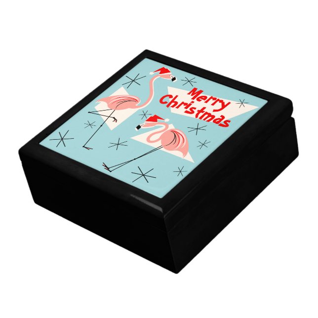 Flamingo Santas Blue Merry Christmas gift box (Side)