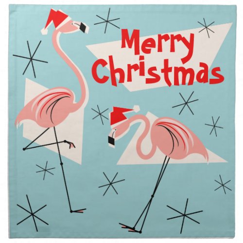 Flamingo Santas Blue Merry Christmas napkin set