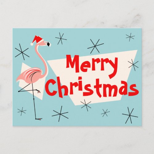 Flamingo Santas Blue Merry Christmas postcard