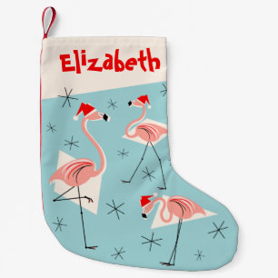 Flamingo Santas Blue Name stocking