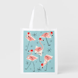 Flamingo Santas Blue reusable bag