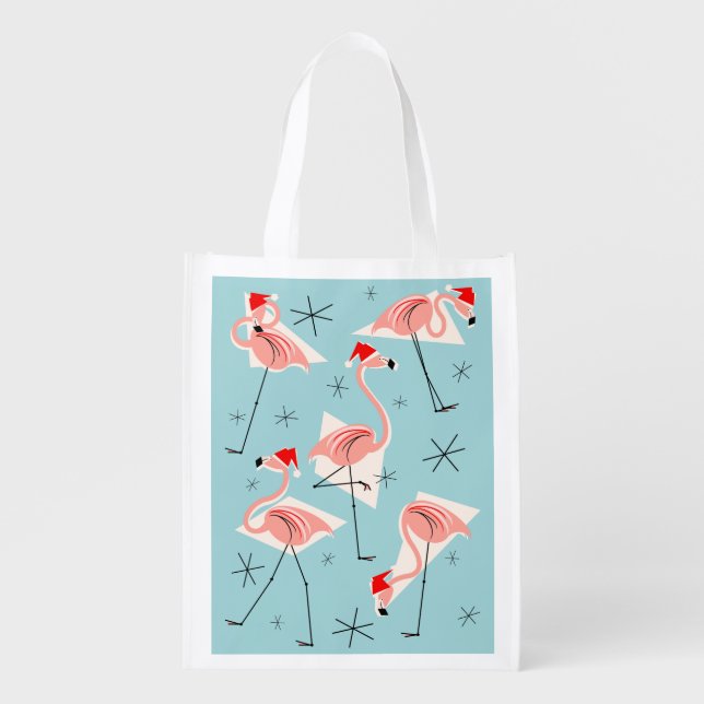 Flamingo Santas Blue reusable bag (Front)