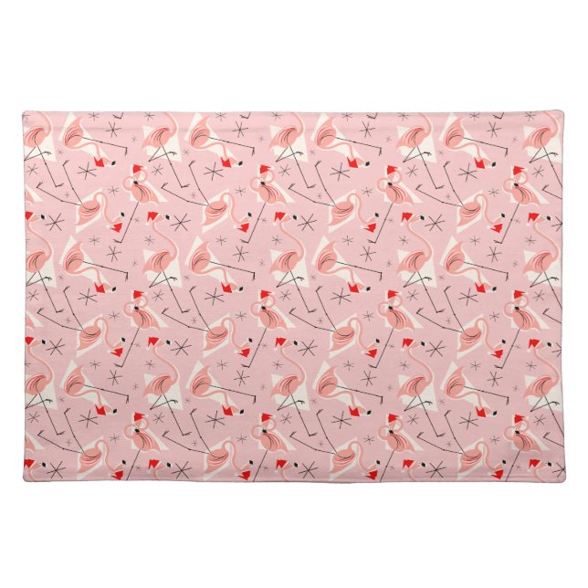 Flamingo Santas Pink cloth placemat (Front)