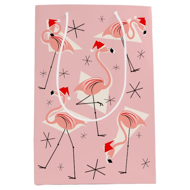 Flamingo Santas Pink gift bag medium (Front)