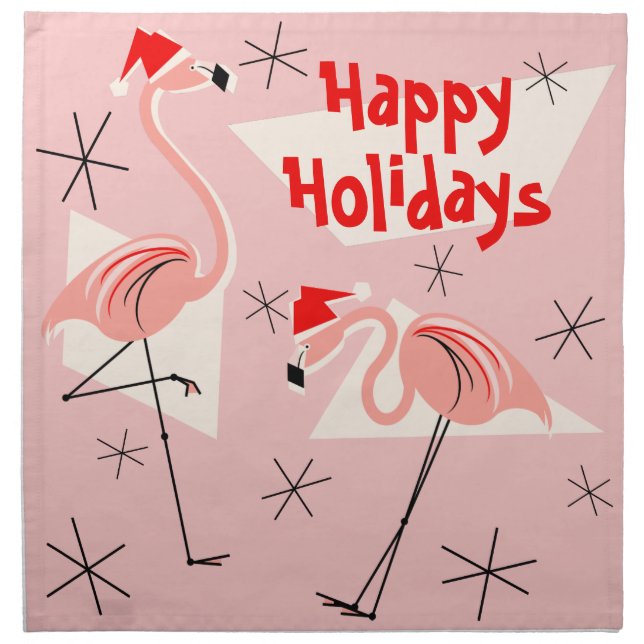Flamingo Santas Pink Happy Holidays napkin set (Front)