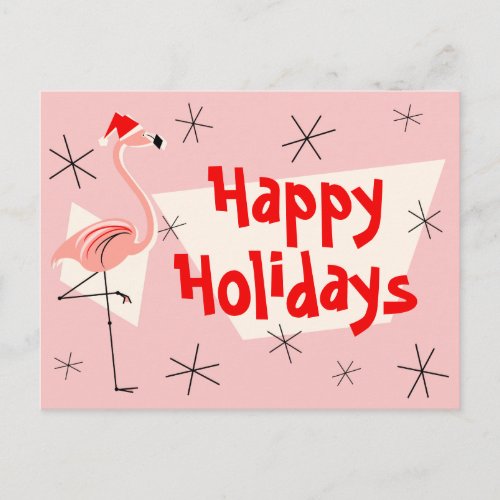 Flamingo Santas Pink Happy Holidays postcard