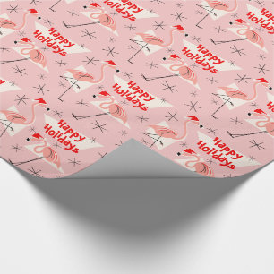Flamingo Santas Pink Happy Holidays Wrapping Paper