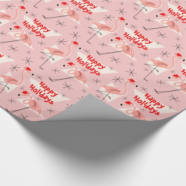 Flamingo Santas Pink Happy Holidays Wrapping Paper (Corner)