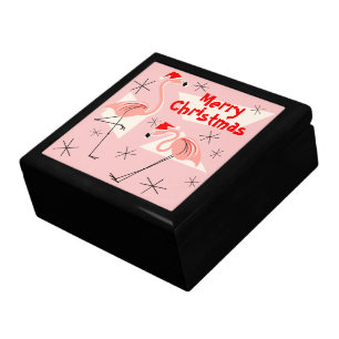 Flamingo Santas Pink Merry Christmas gift box
