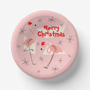 Flamingo Santas Pink Merry Christmas Paper Bowls