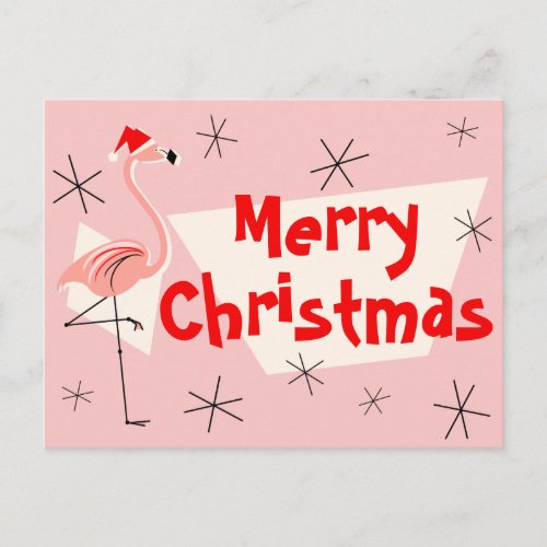 Flamingo Santas Pink Merry Christmas postcard