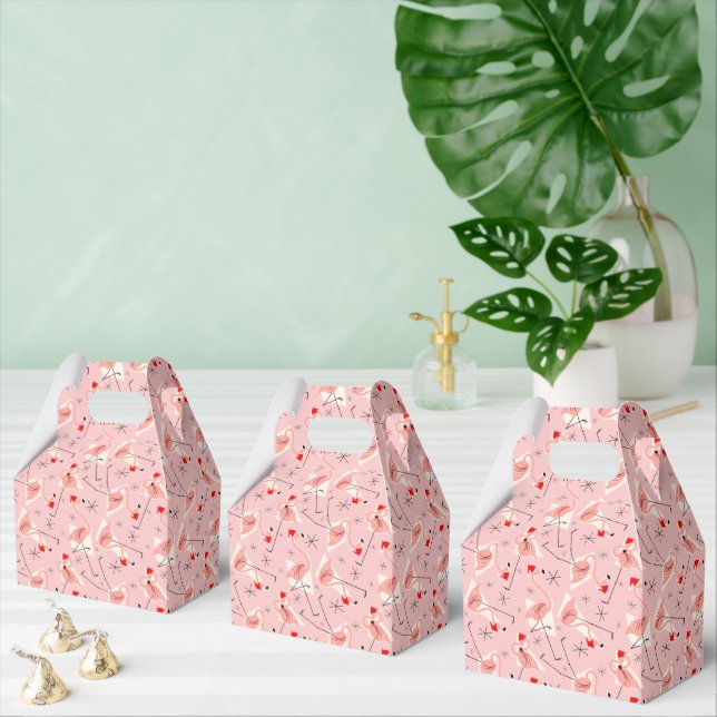 Flamingo Santas Pink Multi gable Favor Boxes (Multiple)