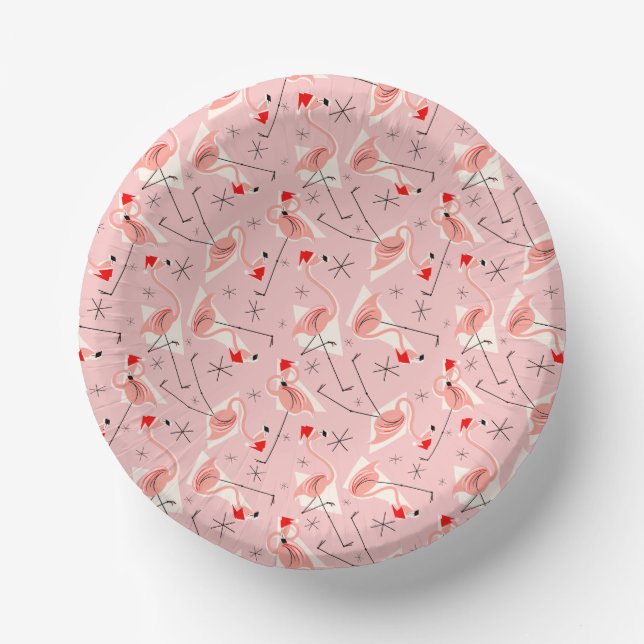 Flamingo Santas Pink Multi Paper Bowls (Front)