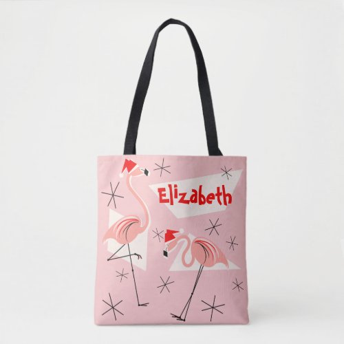 Flamingo Santas Pink Name all over Tote Bag