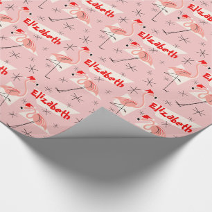 Flamingo Santas Pink Name wrapping paper