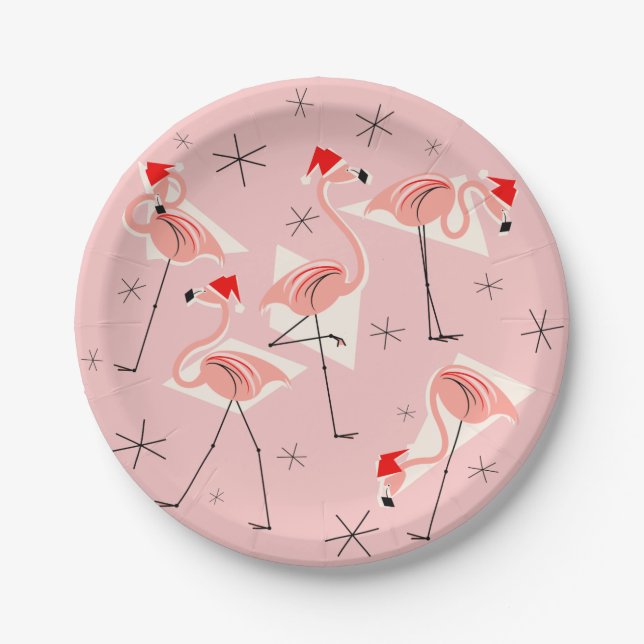 Flamingo Santas Pink paper plate (Front)