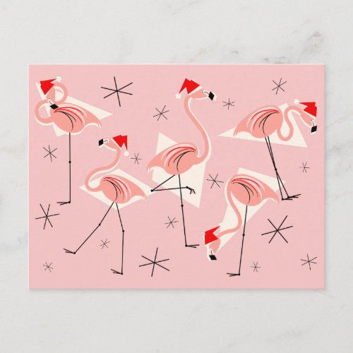 Flamingo Santas Pink postcard